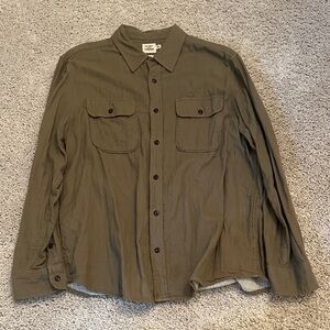 Flint and Tinder Olive Green Double Cotton Button-Up Shirt